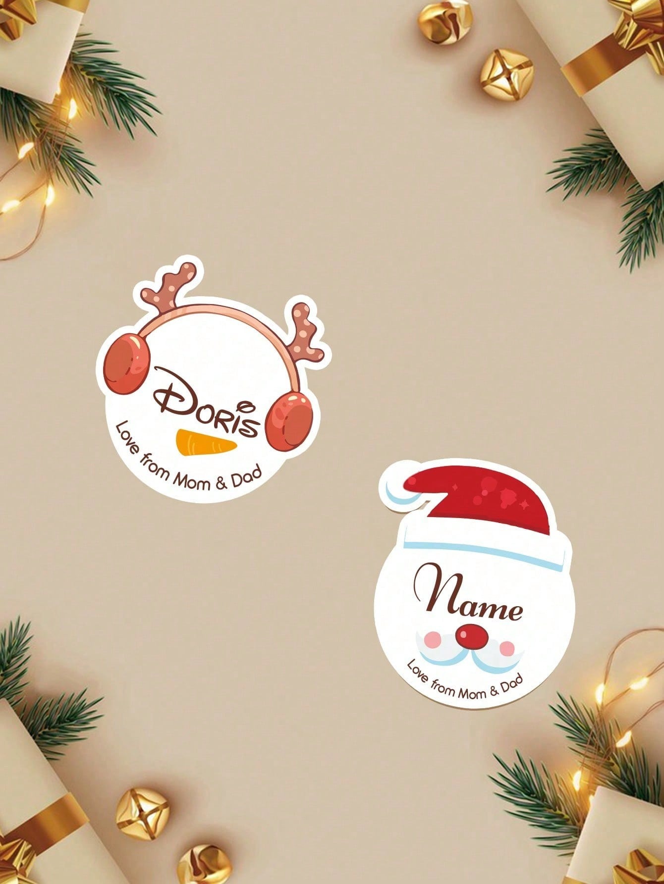 Personalized Christmas Stickers, Custom Name Label Stickers, Christmas Decorations